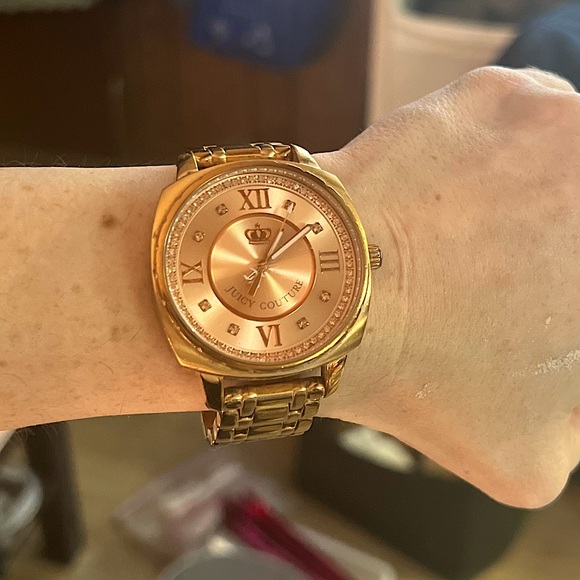 JC large round watch w/ Swarovski crystals, rose gold. Is a folding clasp band. - Picture 5 of 9